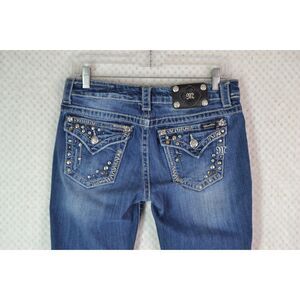 Miss Me Easy Women's 28 Medium Wash Low Rise Embellished Bootcut Jeans-Short